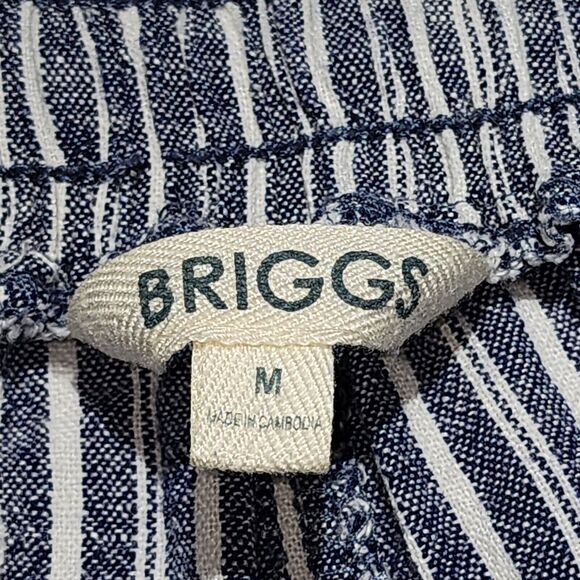 Briggs Womens Striped Pants Linen Blend‎ Elastic Waist Baggy Pull On Wide Leg  M - Picture 3 of 13